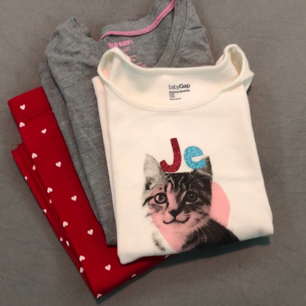 Old Navy Red Leggings Gray Top Gap Cat Tank Top Bundle Set Size 5T 6-7
